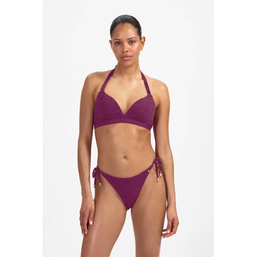 Beachlife voorgevormde halter bikinitop met textuur donkerpaars afbeelding