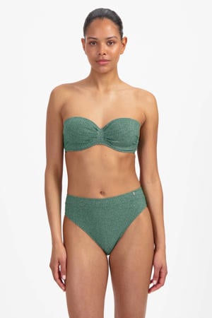 high waist bikinibroekje met lurex en textuur groen