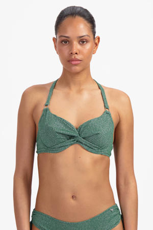 niet-voorgevormde halter bikinitop met lurex en textuur groen
