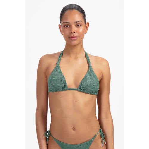 Beachlife voorgevormde triangel bikinitop met lurex en textuur groen afbeelding