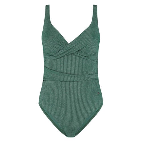 Beachlife halter badpak met lurex en textuur groen afbeelding