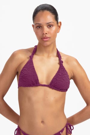 voorgevormde triangel bikinitop met textuur donkerpaars