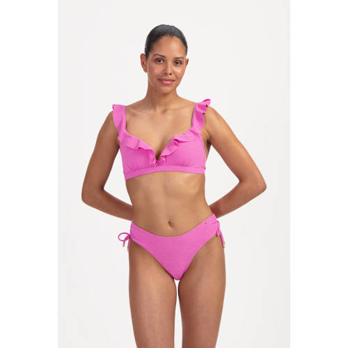 Beachlife voorgevormde beugel bikinitop met lurex en ruches roze afbeelding