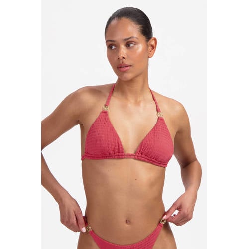 Beachlife voorgevormde triangel bikinitop met textuur koraalrood afbeelding