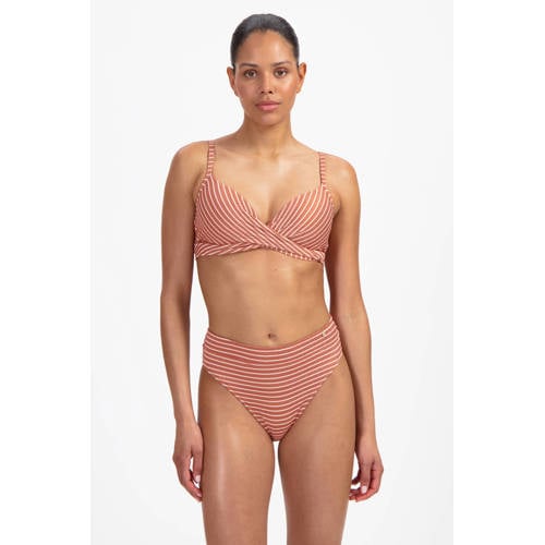 Beachlife high waist bikinibroekje met textuur lichtbruin/ecru afbeelding