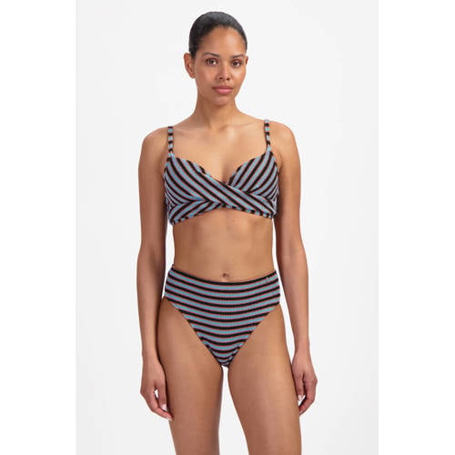 Beachlife high waist bikinibroekje met textuur blauw/bruin afbeelding