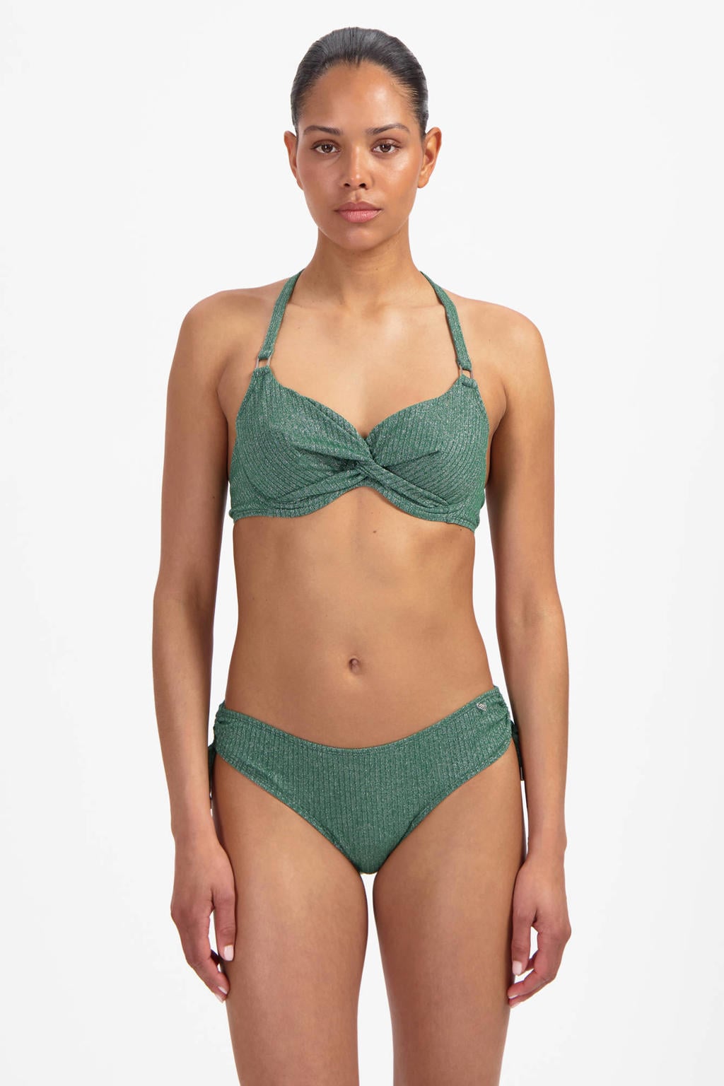 Beachlife bikinibroekje met lurex en textuur groen