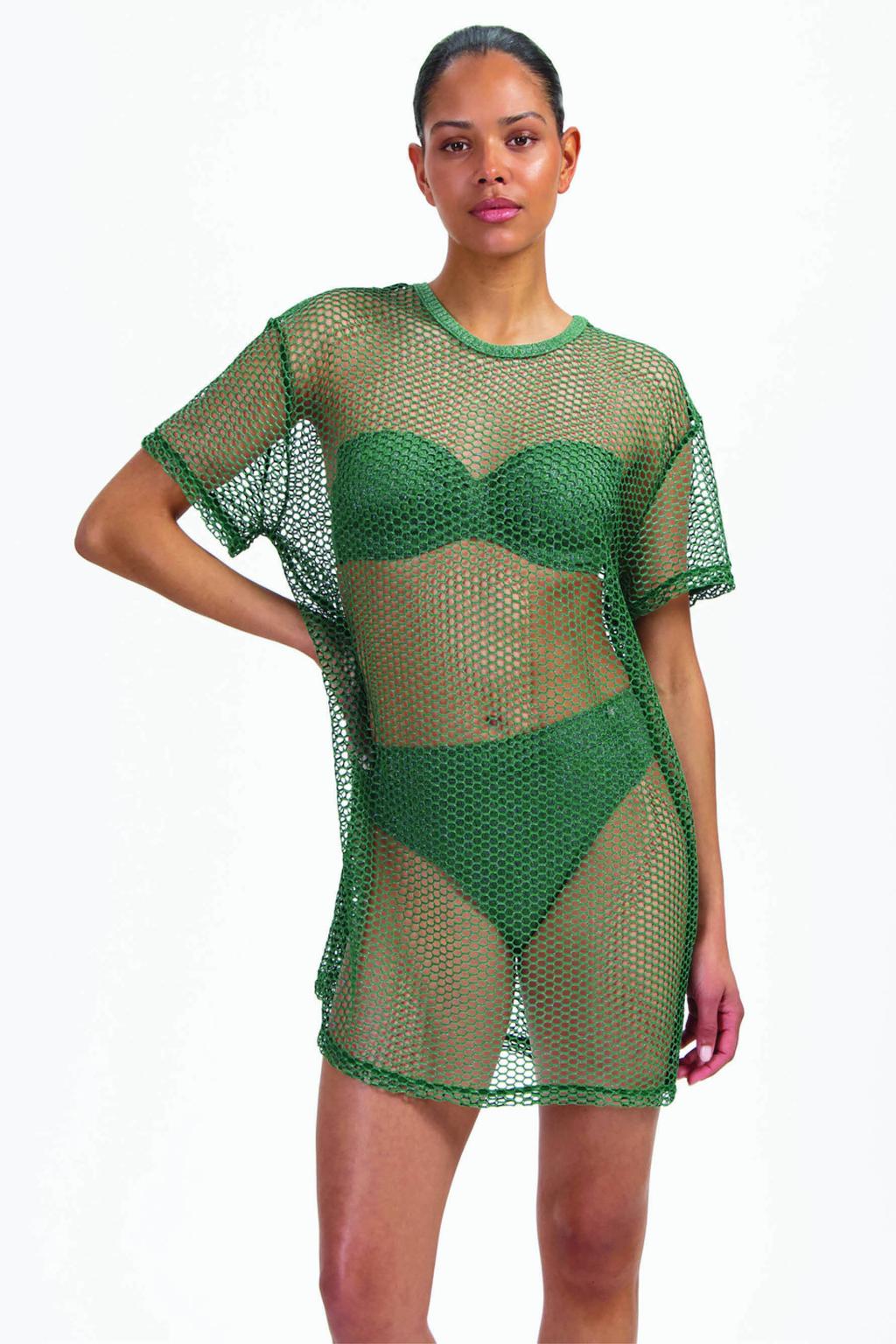 Beachlife mesh strandjurk met lurex groen