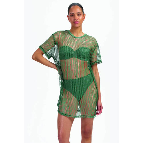 Beachlife mesh strandjurk met lurex groen afbeelding