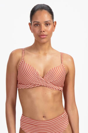 voorgevormde beugel bikinitop met textuur lichtbruin/ecru