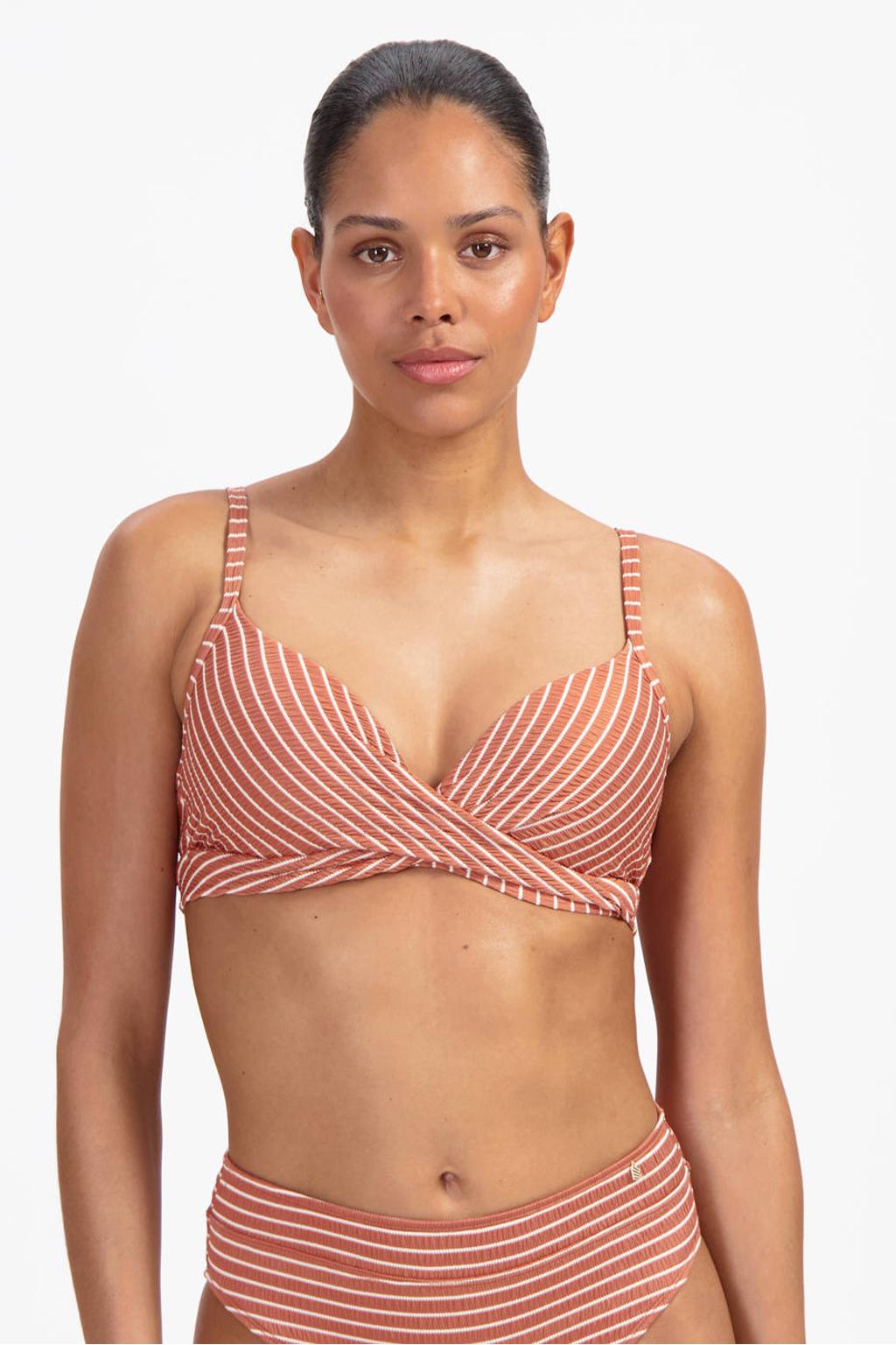 Beachlife voorgevormde beugel bikinitop met textuur lichtbruin/ecru