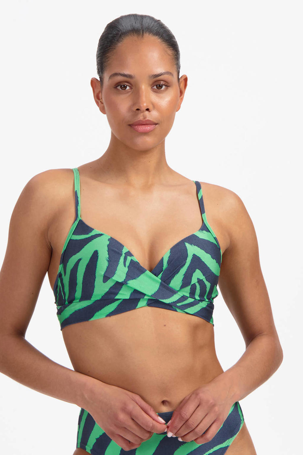 Beachlife voorgevormde beugel bikinitop groen/donkerblauw