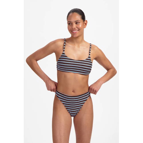 Beachlife voorgevormde crop bikinitop met textuur blauw/bruin afbeelding