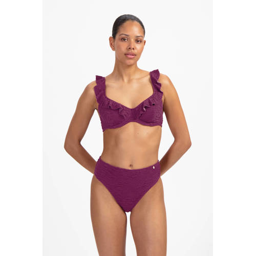 Beachlife high waist bikinibroekje met textuur donkerpaars afbeelding