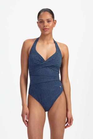 halter badpak broderie anglaise donkerblauw