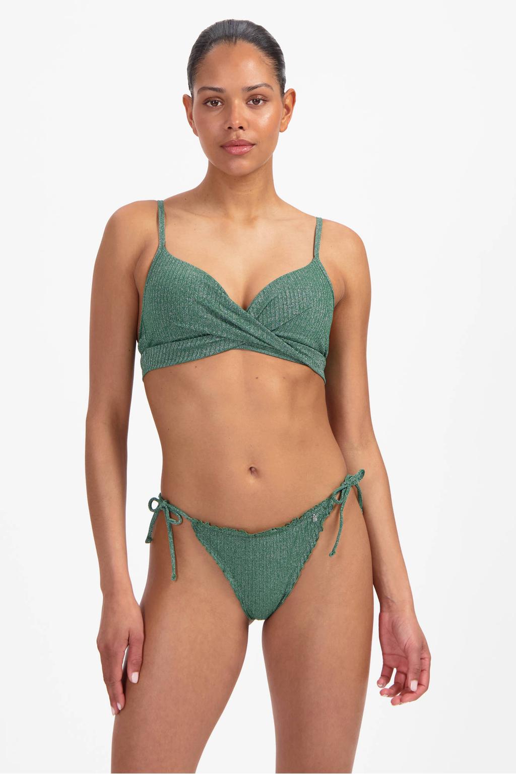 Beachlife brazilian strik bikinibroekje met lurex en textuur groen