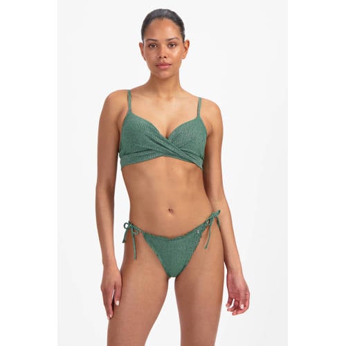 Beachlife brazilian strik bikinibroekje met lurex en textuur groen afbeelding
