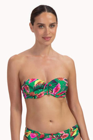 voorgevormde srapless bandeau bikinitop groen/multi