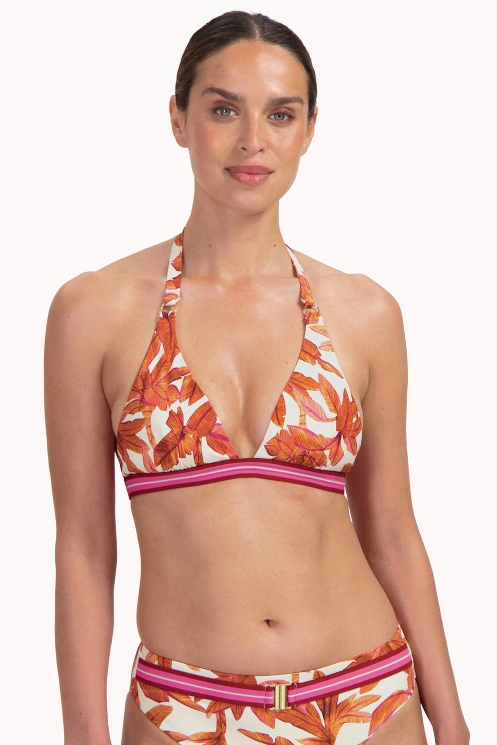 Cyell voorgevormde halter bikinitop wit/lichtbruin