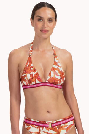 voorgevormde halter bikinitop wit/lichtbruin