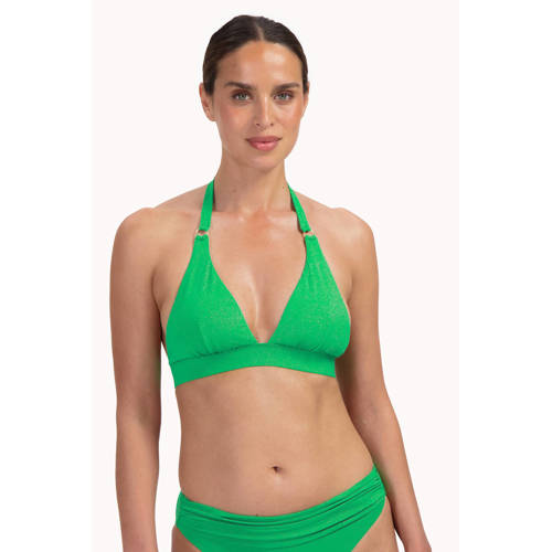 Cyell voorgevormde halter bikinitop met lurex groen afbeelding
