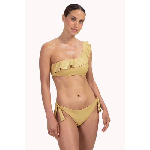 Cyell niet-voorgevormde one shoulder bikinitop Golden Hour met ruches en lurex goud afbeelding