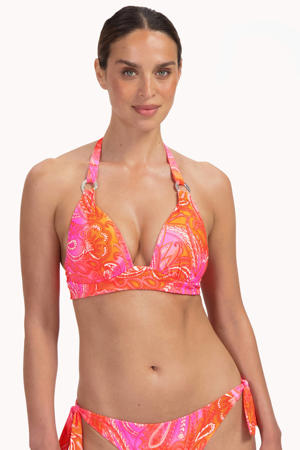 voorgevormde halter bikinitop roze/oranje