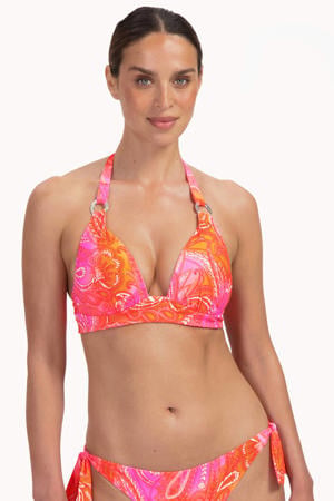 voorgevormde halter bikinitop roze/oranje