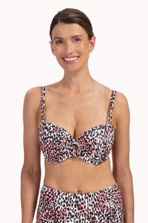 voorgevormde beugel bikinitop zwart/ecru/roze