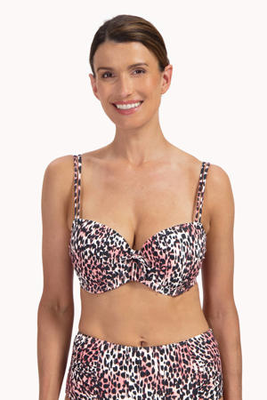 voorgevormde beugel bikinitop zwart/ecru/roze