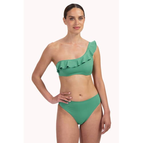 Cyell niet-voorgevormde one shoulder bikinitop Green Oasis met ruches groen afbeelding