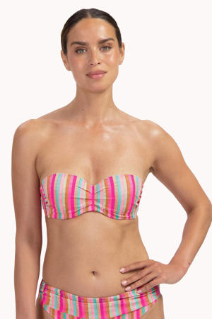 voorgevormde strapless bandeau bikinitop roze/groen