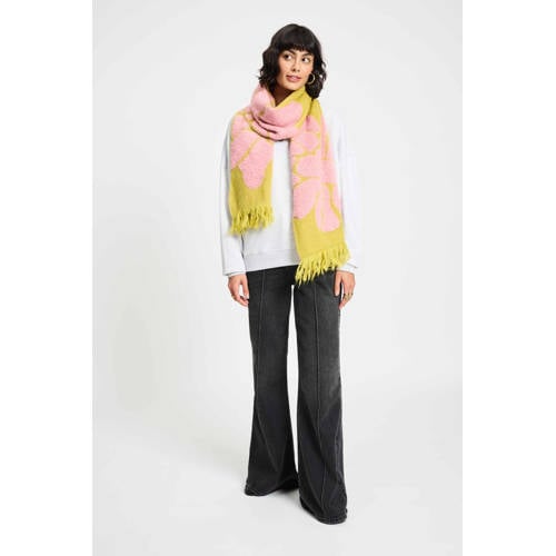 POM Amsterdam sjaal Garden Flowers limegroen/roze afbeelding