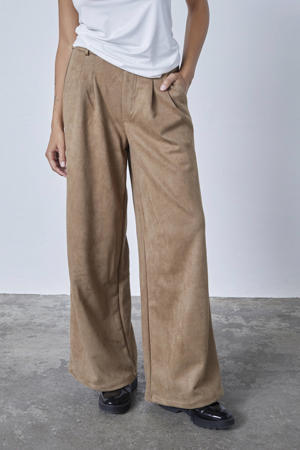 wide leg regular waist casual broek lichtbruin
