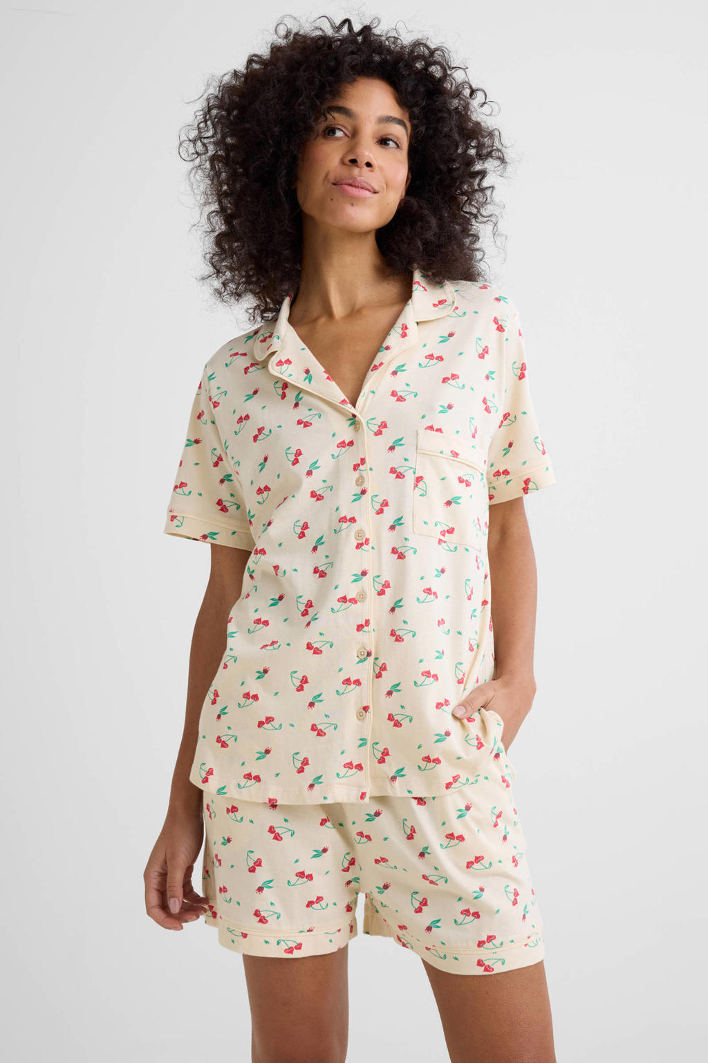 Dreamcovers shortama ecru/rood