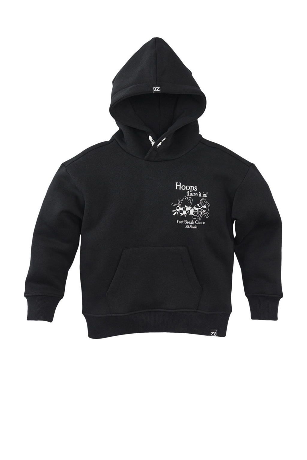 Donkerblauwe jongens Z8 kids hoodie Maddox van polyester-katoen met backprint, lange mouwen en capuchon