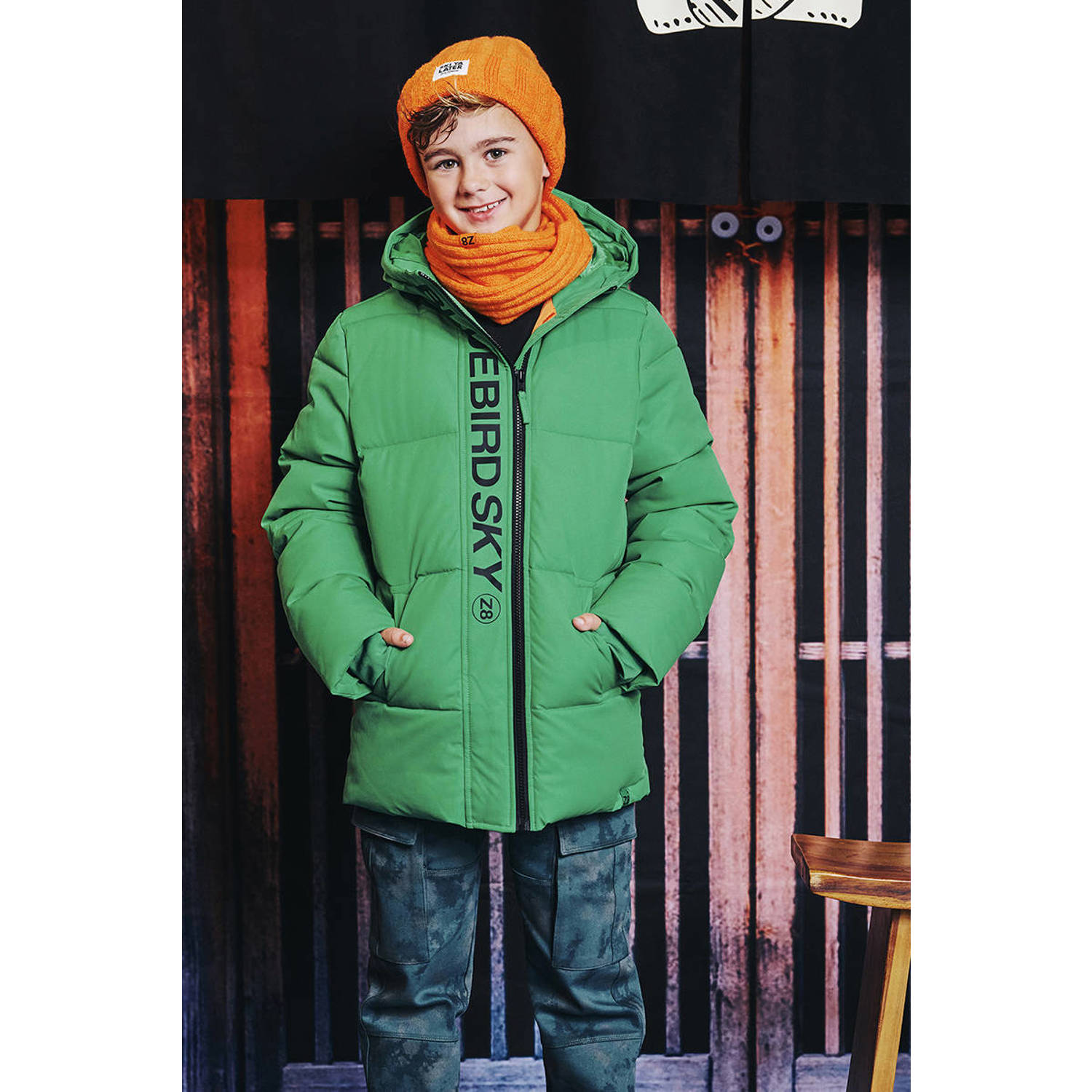 Z8 kids gewatteerde winterjas Roland groen