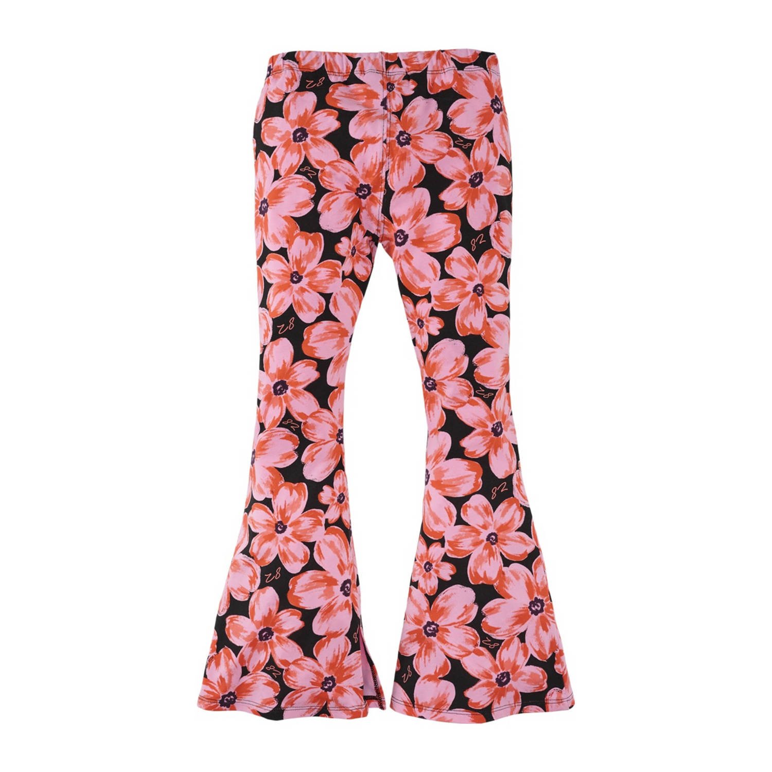 Z8 kids flared broek Merthe met bloemenprint roze zwart