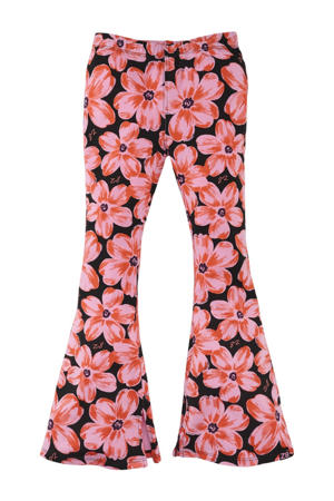 flared broek Merthe met bloemenprint roze/zwart