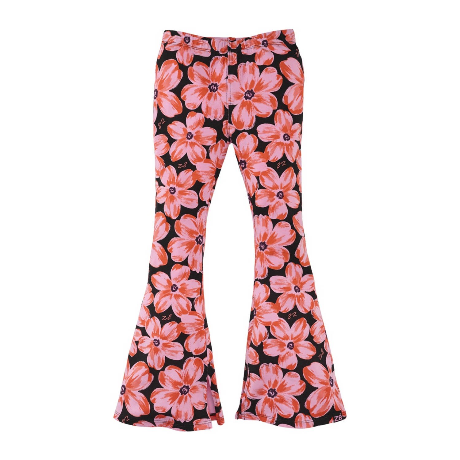 Z8 kids flared broek Merthe met bloemenprint roze zwart