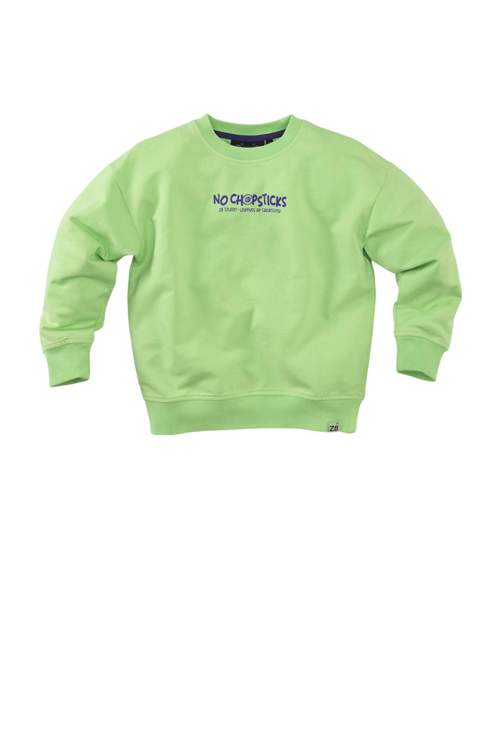 Groene jongens Z8 kids sweater Brex van stretchkatoen met backprint, lange mouwen en ronde hals