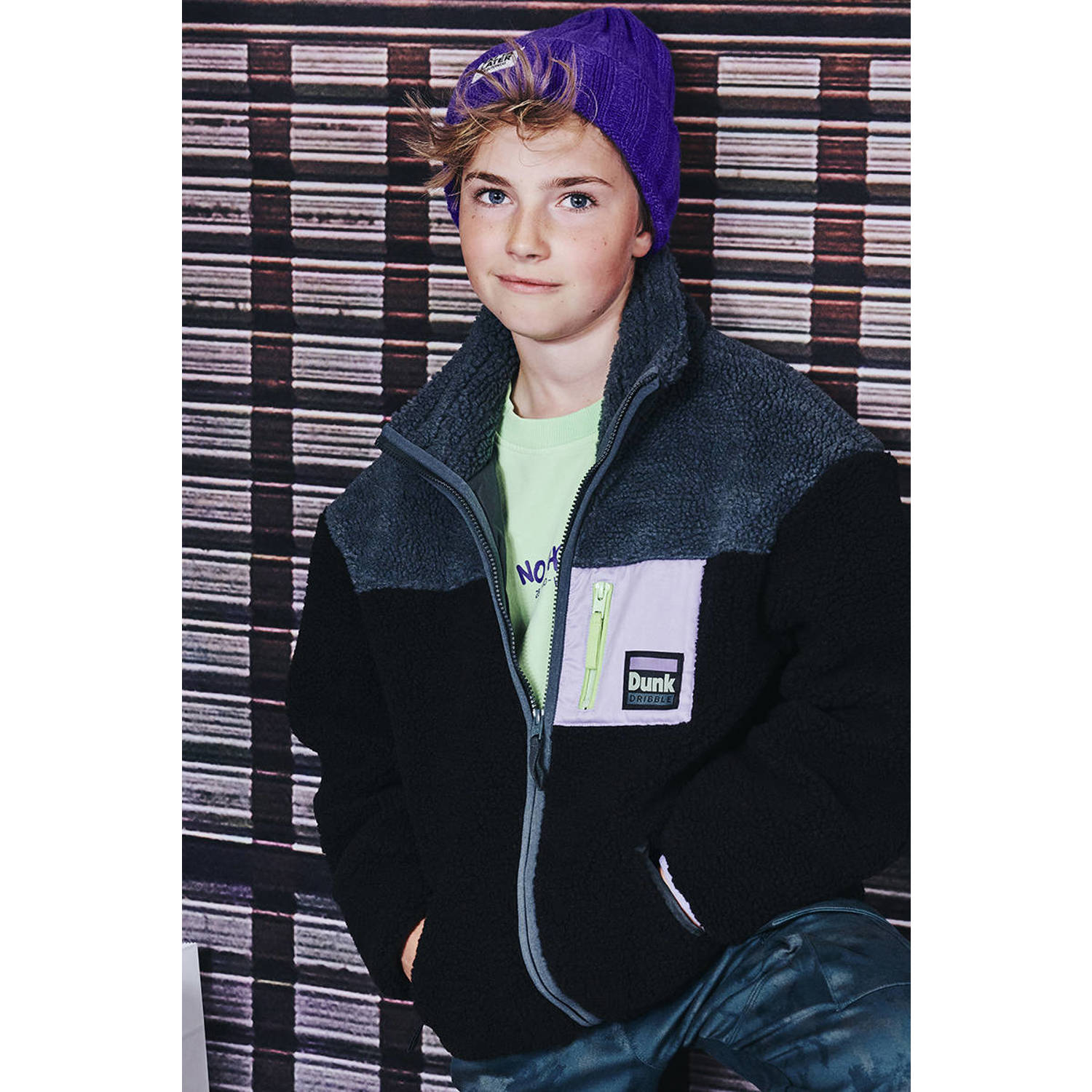 Z8 kids teddy winterjas Sverre donkerblauw groen
