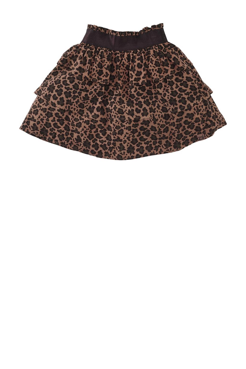 Bruine meisjes Z8 kids strokenrok Arohi met panterprint gemaakt van viscose