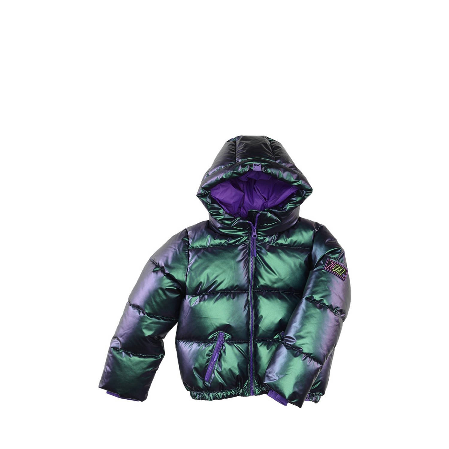Z8 kids gewatteerde winterjas Melita metallic look groen paars