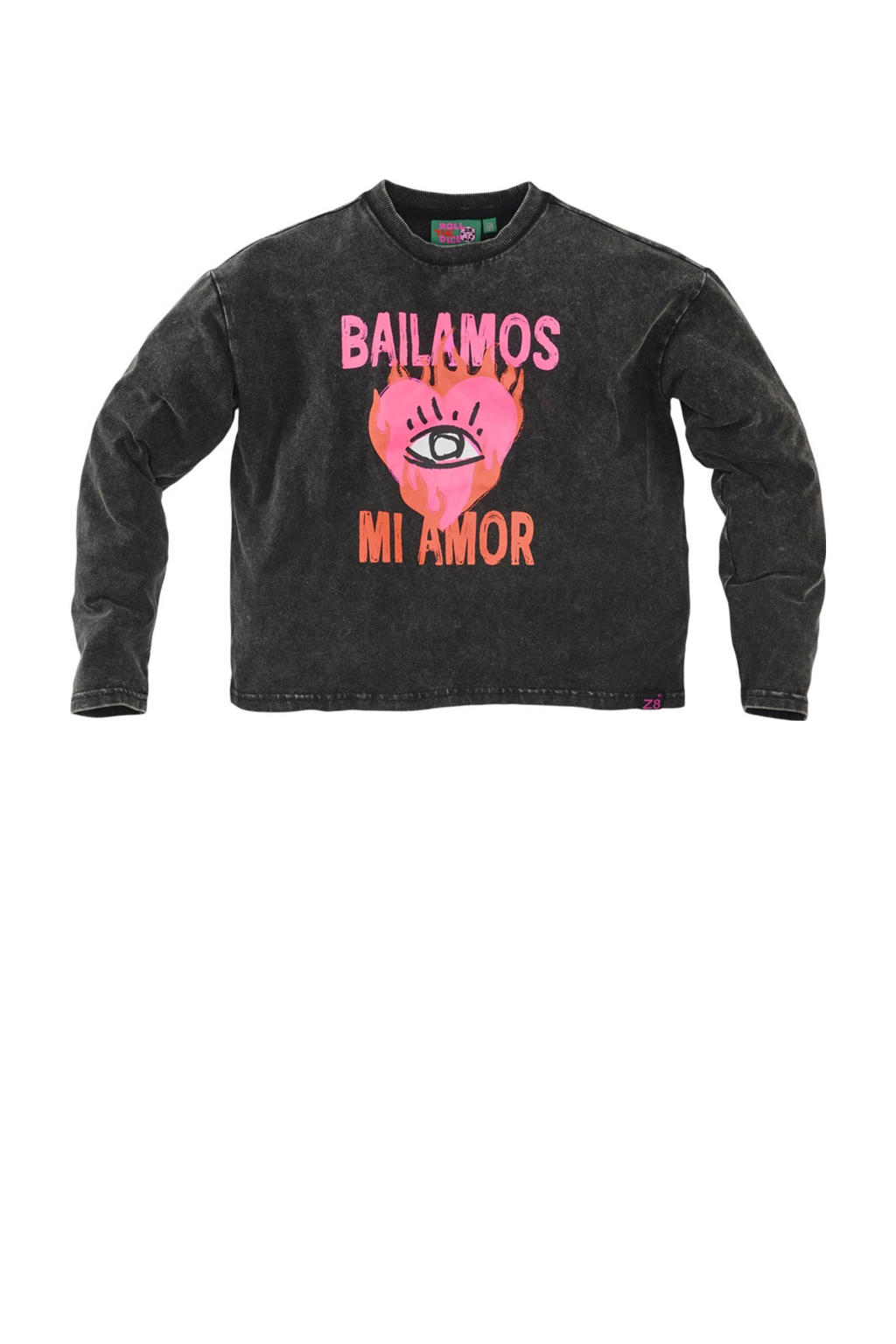 Antraciete meisjes Z8 kids longsleeve Shereen van stretchkatoen met printopdruk, lange mouwen en ronde hals