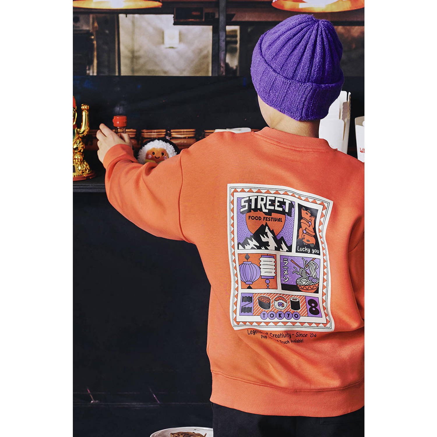 Z8 kids sweater Tyce met backprint oranje