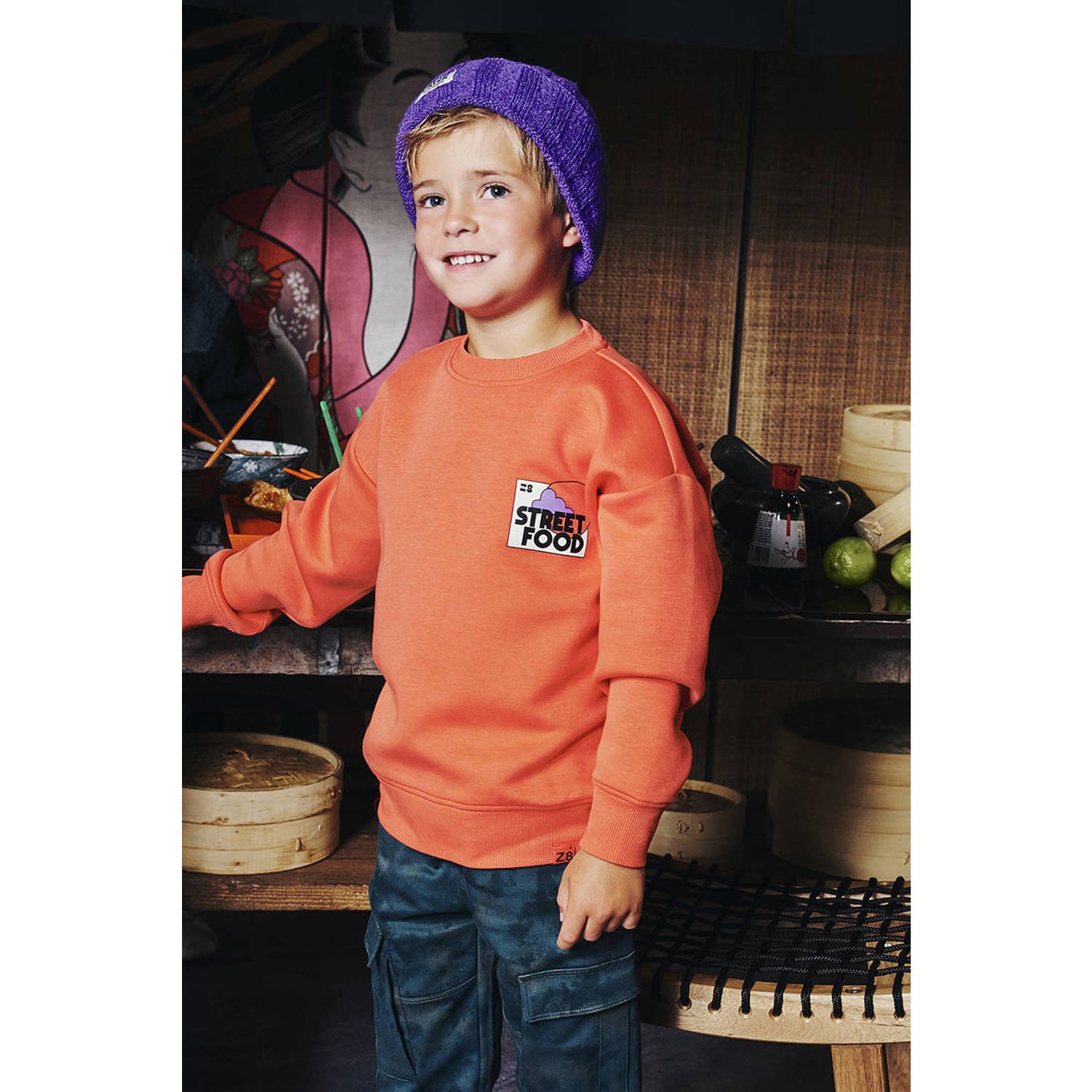 Z8 kids sweater Tyce met backprint oranje