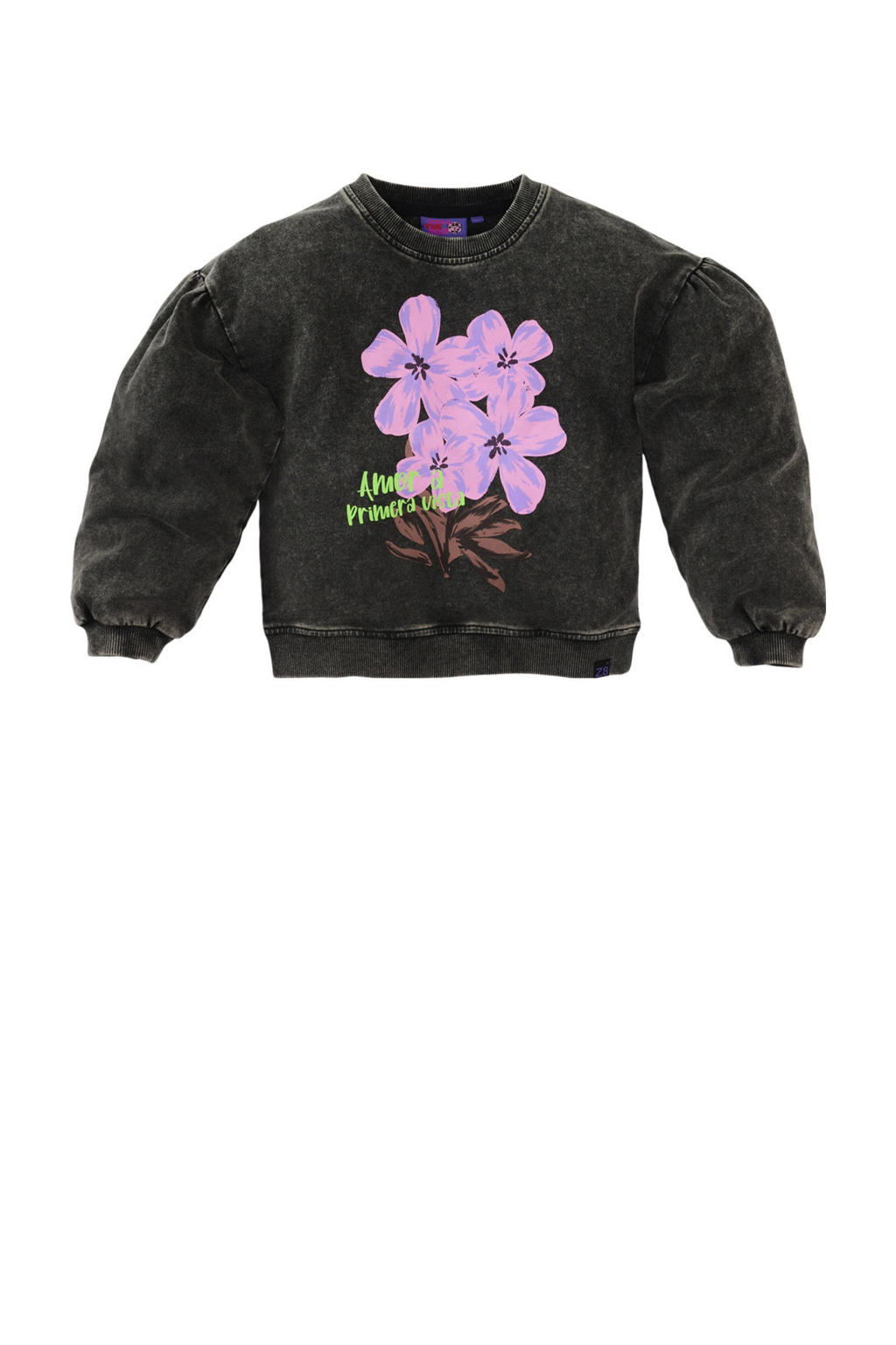 Antraciete meisjes Z8 kids sweater Raissa van stretchkatoen met printopdruk, lange mouwen en ronde hals