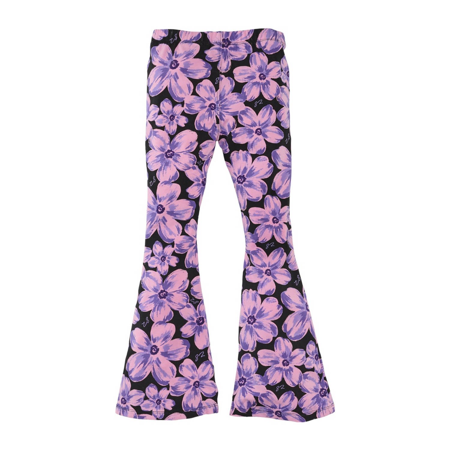 Z8 kids flared broek Malon met bloemenprint lila zwart