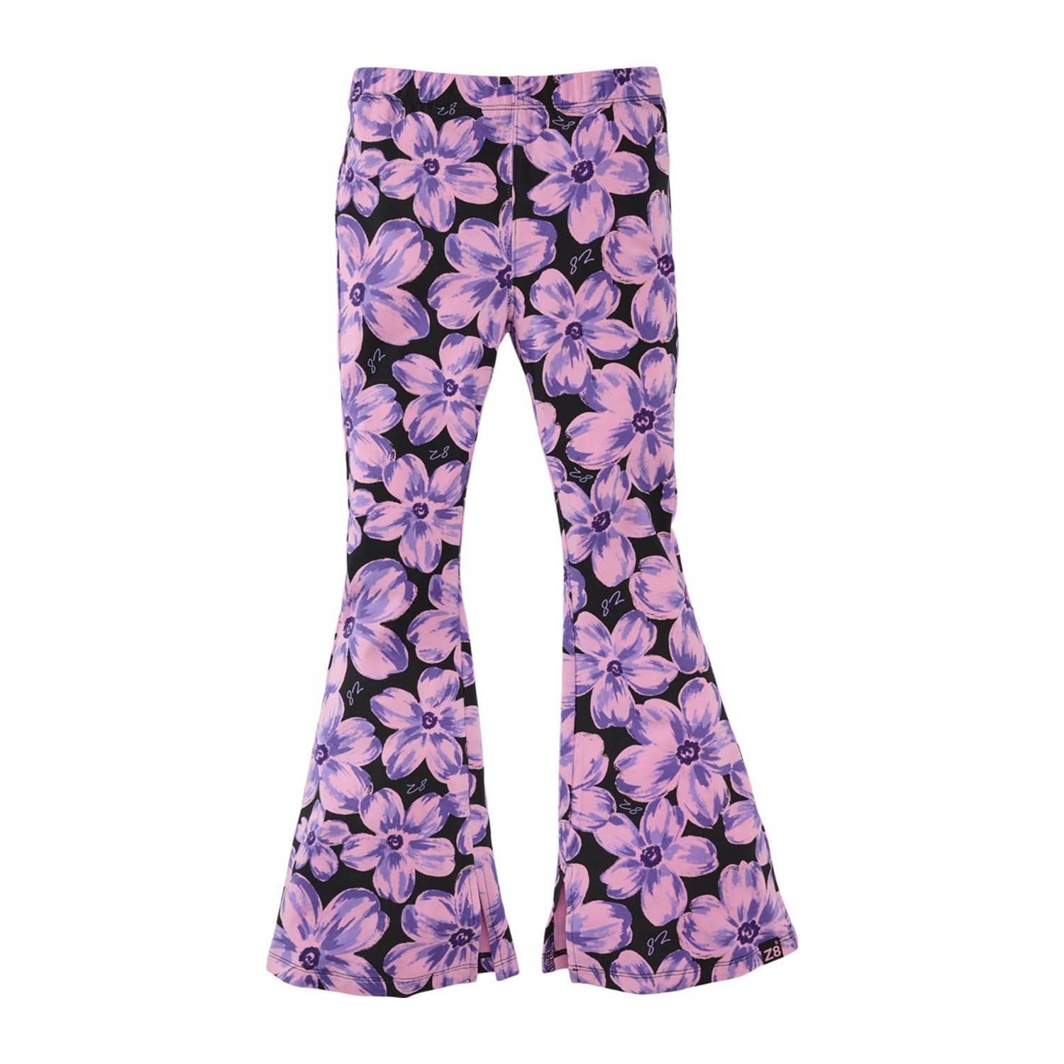 Z8 kids flared broek Malon met bloemenprint lila zwart